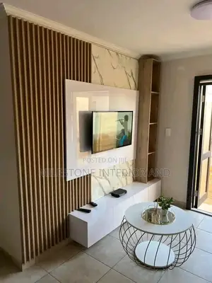 High Quality Tv Panel With Suspended Console and Shelves