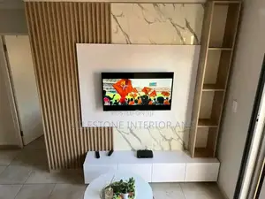 High Quality Tv Panel With Suspended Console and Shelves