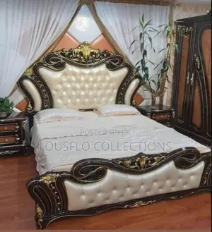 Italian Royal Bed With 2 Sides Drawer and Conso Dressing Mirror