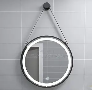 Round Black Frame Mirror With Belt