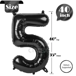 Number 5 Balloon. Black Number Balloon 40 Inch