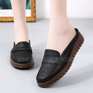 Women Leather Cut Out Ladies Half Loafers Shoe