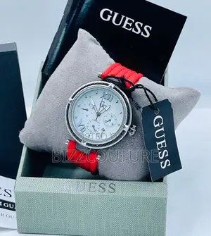 Original Guess Lady Chronograph Red Rubber Strap Watch