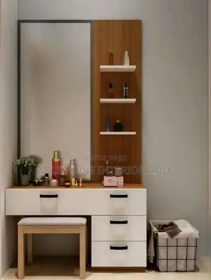 Dressing Mirror Set With Drawers, Chair and Shelves