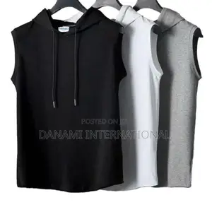 Danami Pack of 3 Plain Sleeveless Hooded T Shirt- Black Whit