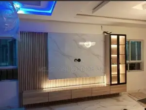 Ultra Modern Tv Panel and Console With Glass Shelves and Led
