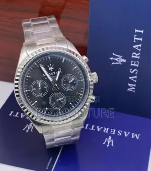 Original Maserati Blue Dai Chronograph Silver Chain Watch