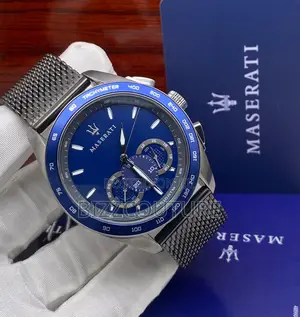 Original Maserati Chronograph Blue Dail Silver Chain Watch