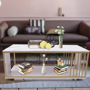Faux Marble Coffee Table With Gold Metal Frame Colour: White, Black
