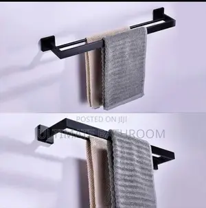 Square Black Double Towel Rail 304