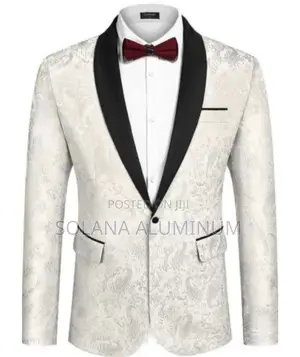 Cream White Paisley Tuxedo Jacket Suit for Weddings, Dinner