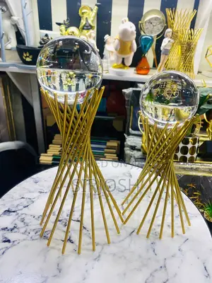3D Modern Abstract Art Crystal Ball With Gold Iron Stand