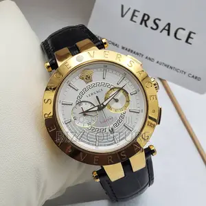 Original Versace Chronograph Black Leather Watch in Store