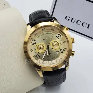 Original Gucci Chronograph Gold Dail Black Leather Watch