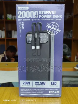 Remax 20,000 Mah Power Bank With Charging Cable 20/22.5watts
