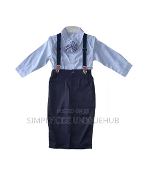 Blue Kids Shirt Pant With Suspender and Bow Tie
