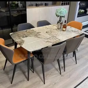 6 Seaters Quality Italian Marble Dining With Leather Chair