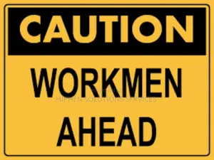 Caution Men At Work Sign - Yellow Reflective