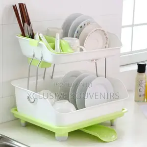 2 Tier Plastic Dish Drying Rack With Accessories Organizer