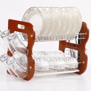 Kitchen Counter Dish Drying Rack With Metal Basket 2 Layers