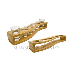 Barware Bamboo Whisky Serving Tray Shot Glass Holder Rack