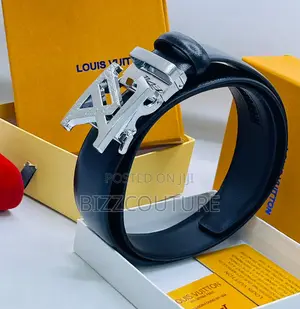 Original Louis Vuitton Silver Head and Black Leather Belt