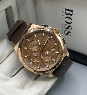 Original Boss Chronograph Brown Leather Strap Watch in Store