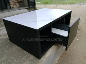 Black Centre Table With Marble Sheet Top