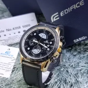 Original CASIO Edifice Wr100 Chronograph Black Leather Watch