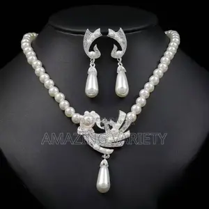 Pearl Women Fashion Necklace Earrings Set