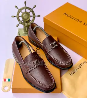 Original Louis Vuitton Men Brown Loafers Leather Shoe