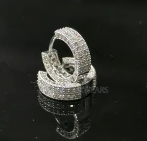 925 Sterling Silver VVS Moissanite Hoop Earrings With Gra Cert.