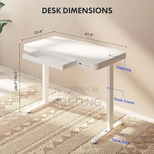 Glass Electric Adjustable Desk With Charging Plug and Drawer