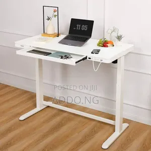 Glass Electric Adjustable Desk With Charging Plug and Drawer