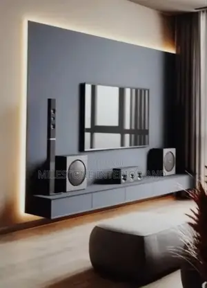 Suspended Tv Panel and Console With Defined Led Lights