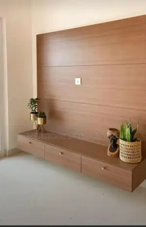Floating Tv Panel With Suspended Console Segmented Design