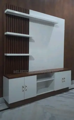 Two Colour-Combined Tv Panel Complimented With Shelves