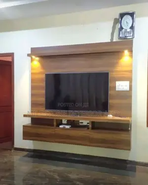 Simple Suspended Wall Tv Stand With Console, Shelf and Light