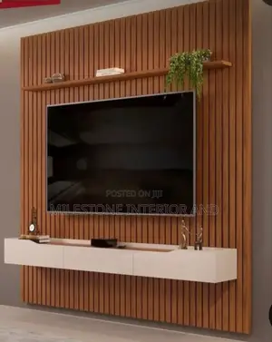 Wall Clauded Tv Panel With Suspended Console and Shelve