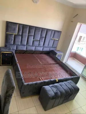 6x6 Padded Bedframe With 2 Side Drawers and Ottoman