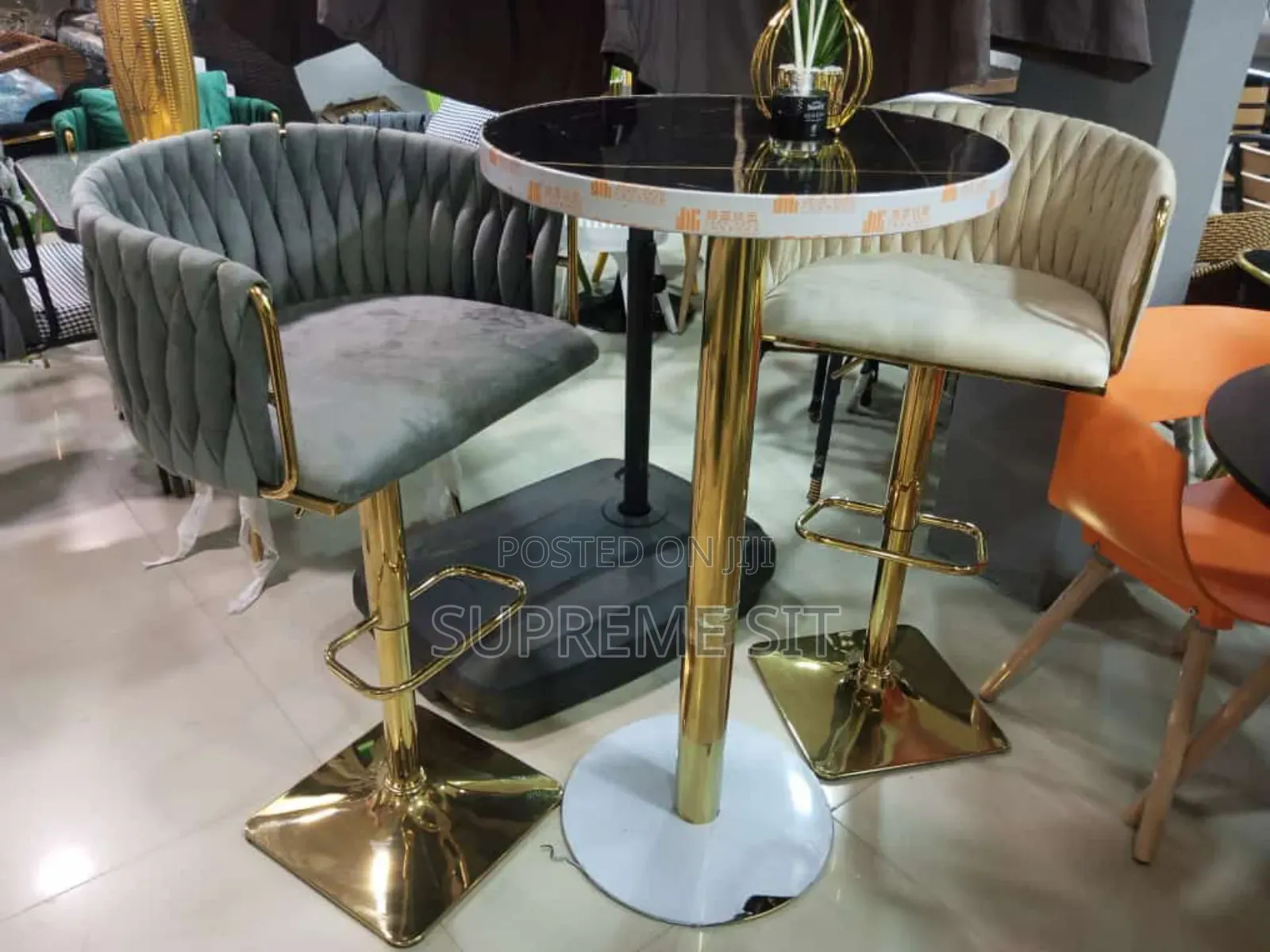 Two Bar Stools and Table