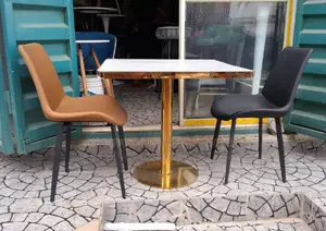 High Marble Top Golden Table and 2 Chairs