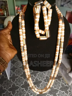 Men's Ceremonial 2 Layers Neck Beads With Bracelets 08 -Gold