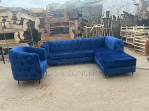 Complete Blue Chesterfield Lshape With Single
