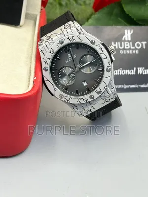Hublot Leather Wristwatch Unique Silver Dial Signature