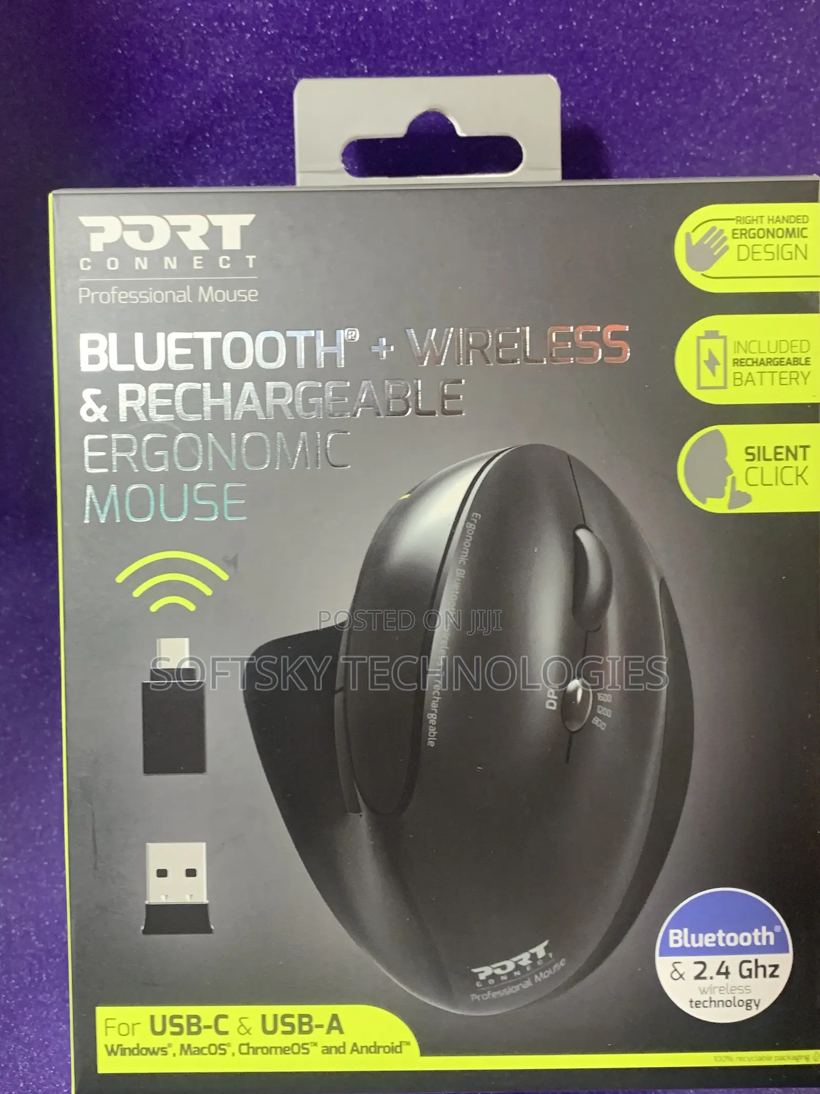 PORT CONNECT Bluetooth Rechargeable Ergonomic Mouse