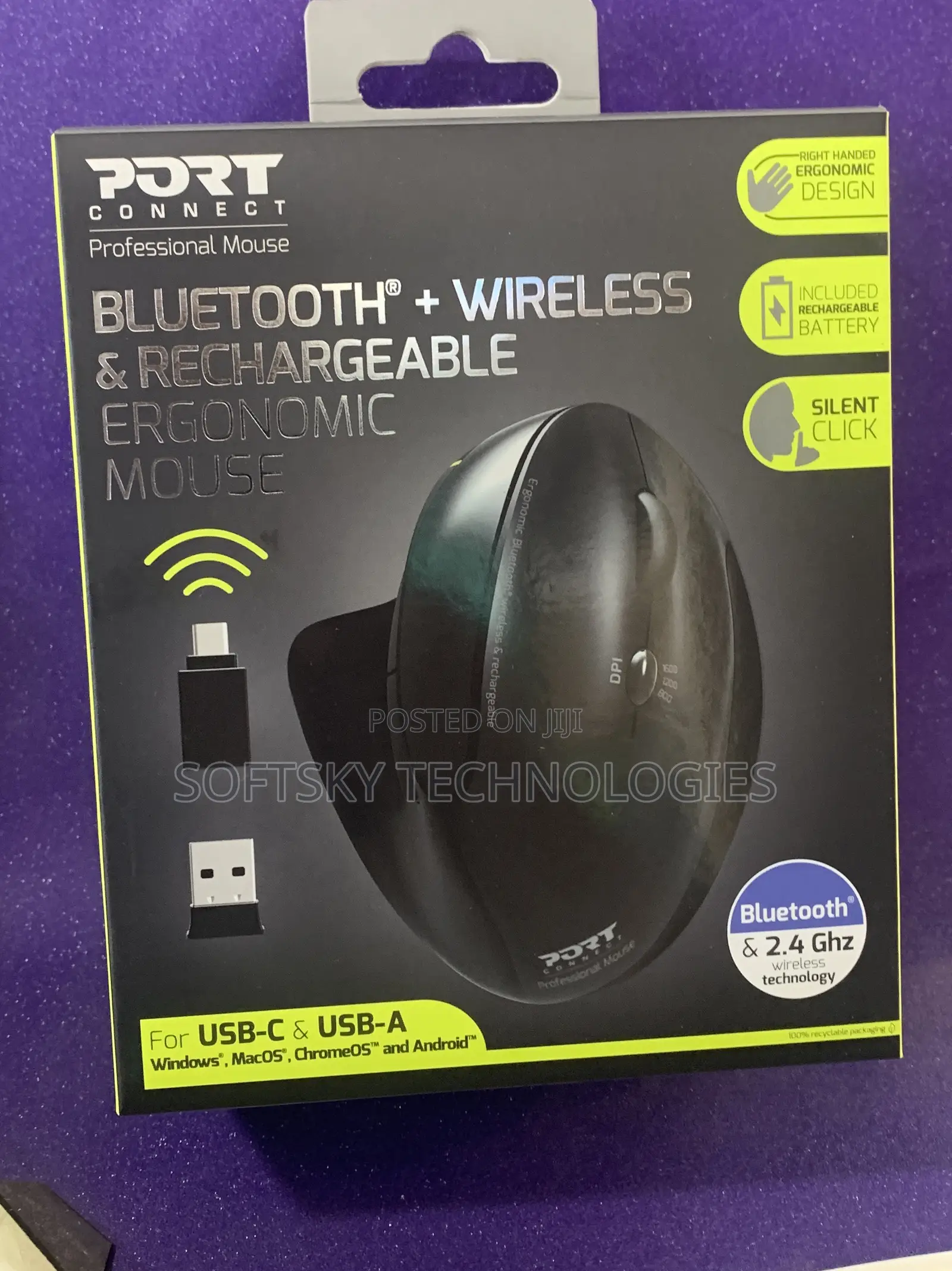PORT CONNECT Bluetooth Rechargeable Ergonomic Mouse