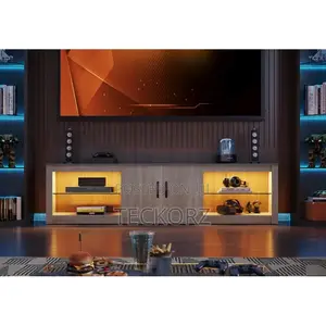 Slated TV Wall Console Plus TV Cabinet Stand With LED Shelve