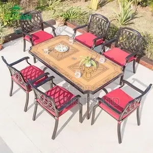 Cast Aluminum Outdoor Patio Dining Table With 6 Chairs