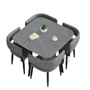 Square Dinning Set 80 By 80 Cm With 4 Leather Chairs
